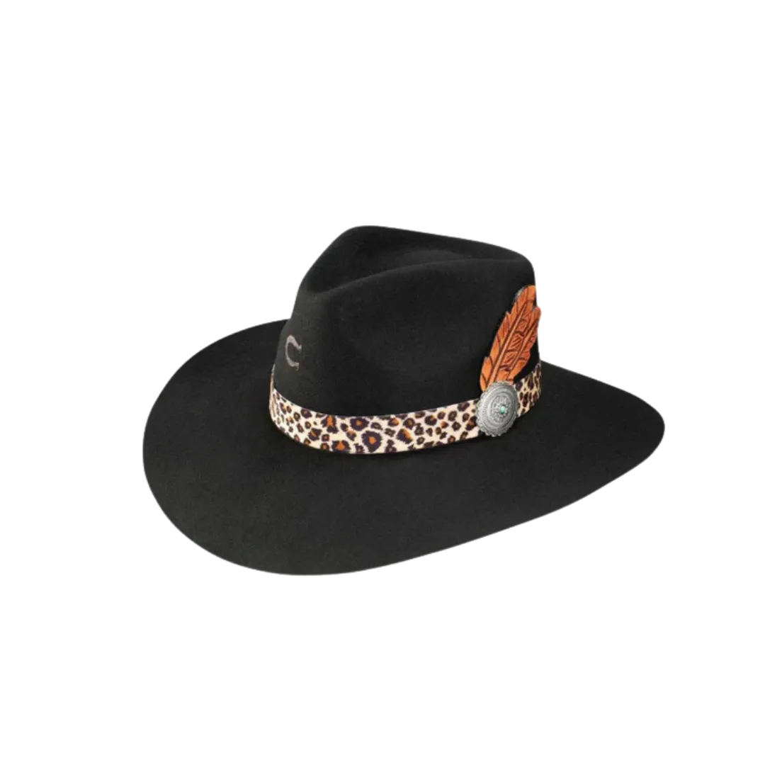 Charlie 1 Horse Women's Felt Leopard Black Hat